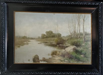 null XIXth century SCHOOL 

Edge of a river,

oil on canvas board (traces of scratches...