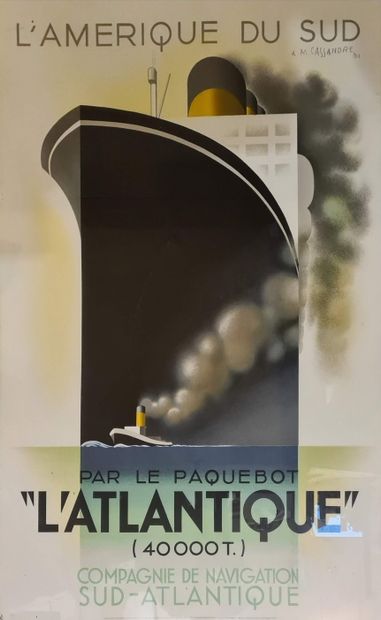 null CASSANDRE Adolphe Mouron (1901-1968)

South America by the liner "l'Atlantique

Lithographed...