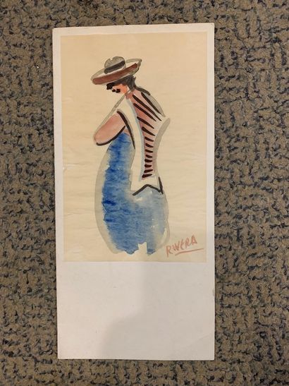 null RIVERA, XXe siècle,

Figure de poncho,

aquarelle sur papier pelure doublé sur...