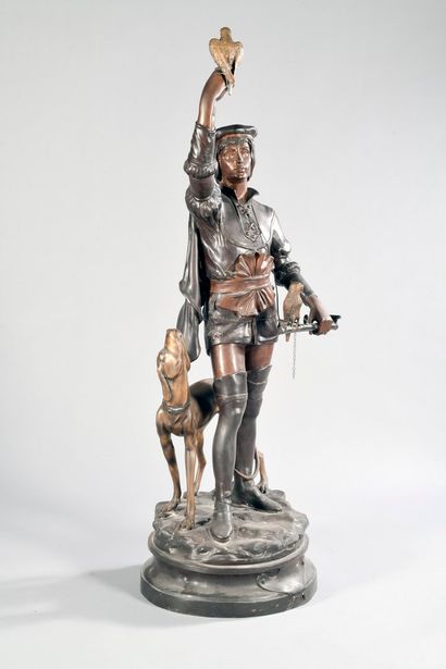 null ANONYMOUS 

Young falconer with a dog

group in regula with polychrome patina,...