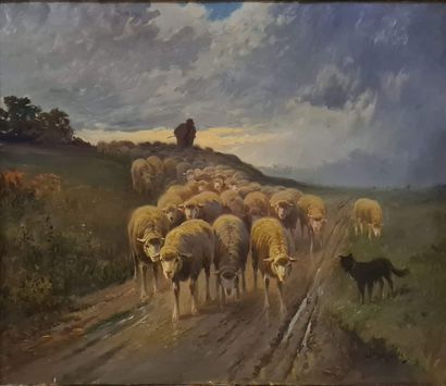 null DERIANS A. (XIXth century)

Shepherd and his sheep at dusk

Oil on canvas signed...