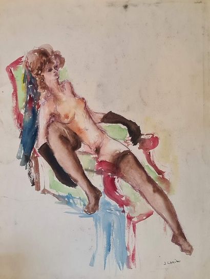 null LANIAU Jean (born 1931)

Nude with black gloves 

Watercolor and grease pencil,...