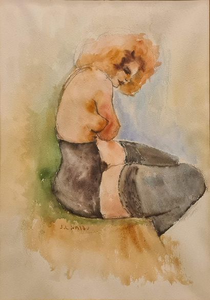 null LANIAU Jean (born 1931)

Nude with black stockings 

Ink and watercolor on paper,...