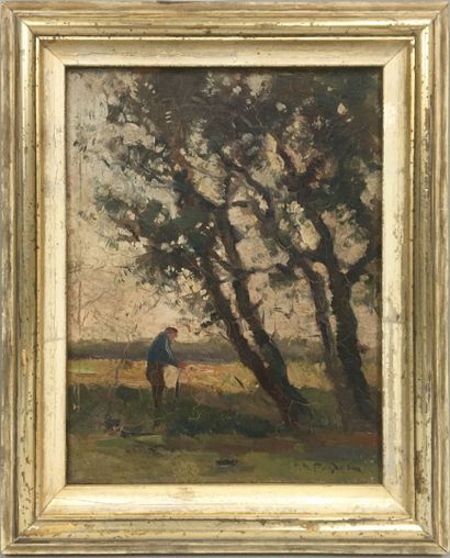 null ROILOS Georges N., (1867-1928) dans le goût de 

Paysan au pied d'un arbre,

huile...