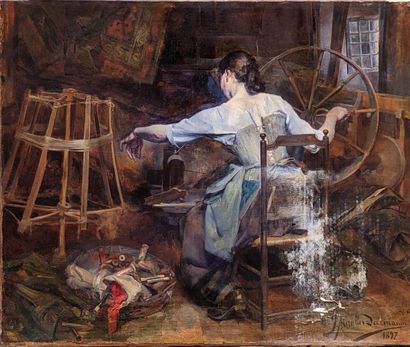 null MIRALLES DARMANIN José, 1850-1900,

La fileuse, 1897,

huile sur toile rentoilée...