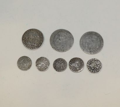 null POLOGNE

Lot de 7 monnaies en argent 

- 2 x 1/3 thaler Jean Casimir datés 1664...