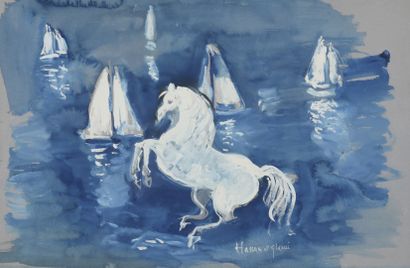 null EL GLAOUI Hassan, 1924-2018

White horse in front of the sea

gouache on blue...