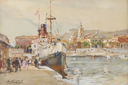 VILLON Eugène, 1879-1951

Yacht à quai, Nice,...