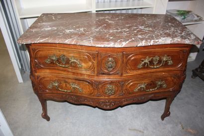 null Chest of drawers in carved and molded natural wood decorated with garlands of...