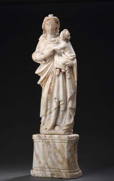 null Virgin and Child, called of Trapani, in alabaster carved with gilding and polychromy...