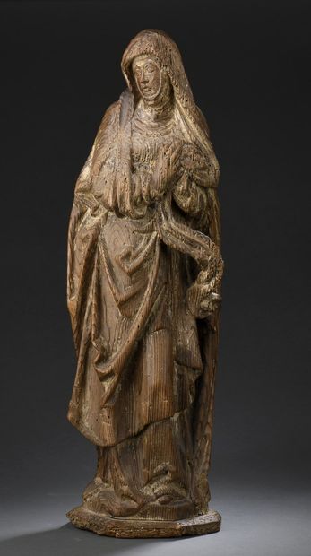 Vierge de Calvaire en bois de résineux sculpté,...