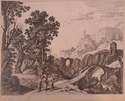 null Paul BRIL (c.1553/54- 1626) d'après 

Deux paysages animés. 

Eau-forte burin,...