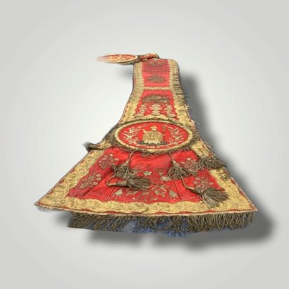 Stole in red silk embroidered with silk,...