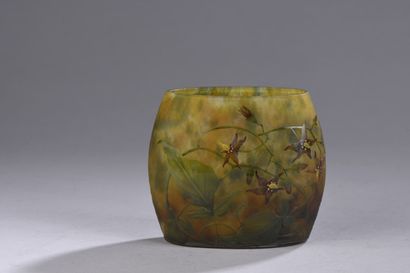 DAUM - NANCY 

Oblong vase in yellow-green...