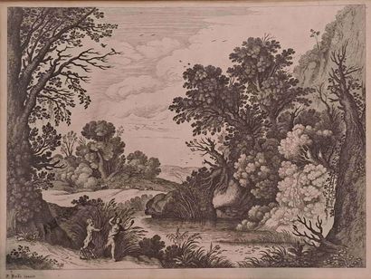 null Paul BRIL (c.1553/54- 1626) d'après 

Deux paysages animés. 

Eau-forte burin,...