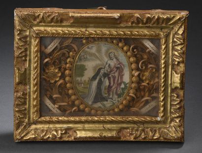 null Reliquary board with paperolles decorated in the center with an enhanced engraving...