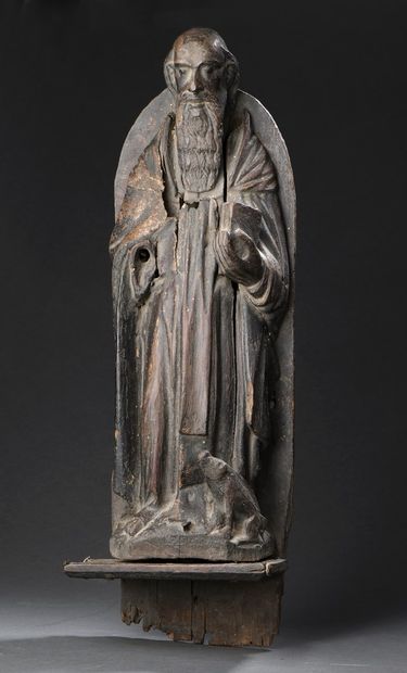 Saint Antoine en bois de résineux sculpté...