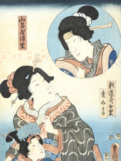 null Utagawa Toyokuni III (1786-1865):

Oban tate-e, young woman with a child, an...
