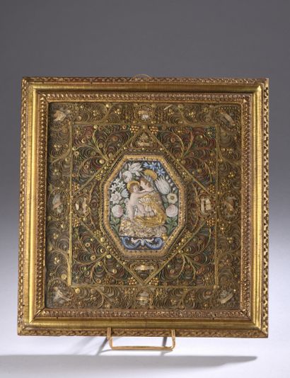 Reliquary painting with polychromed and gilded...