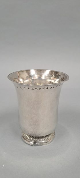 null Silver tulip tumbler on pedestal the base with decoration of godrons, the edge...