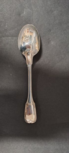 null Set of twelve silver dessert spoons, the spatula decorated with a frieze of...
