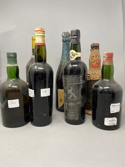 null Set of 7 bottles MUTES WINES (port, champagne ratafia, Muscat, orange rataf...