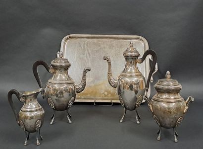 null Tea-coffee set in silver plated metal, Empire style, with claw feet and spout...