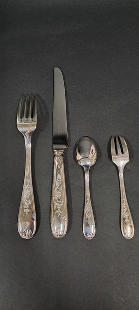 null Household set of 62 pieces in silver plated metal on maillechort, Louis XV style...
