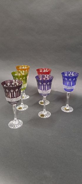 null CRYSTAL WORKS OF LORRAINE 
Suite of six Rhine wine glasses in hand-cut crystal...