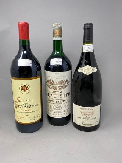 null 3 magnums of red wine :
- Bordeaux Beau-Site Saint-Estèphe 1987 MB (x 1)
- Bordeaux...