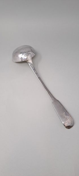 null Ladle in silver model uniplat, the spatula figured "JBL".
Minerva mark, M.O....