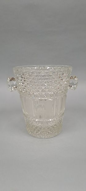 null Champagne bucket out of pressed glass moulded with deocr of braces and a frieze...