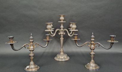 null A pair of silver plated candelabra with two arms of light, a large silver plated...