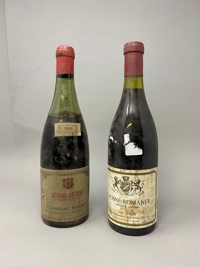 null 2 bottles BOURGOGNE (1 Beaune "Grèves", Ropiteau 1945 es, MB, 1 Vosne-Romané...