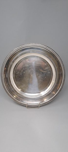 null CHRISTOFLE 
Round silver plated dish decorated on two rows with a frieze of...