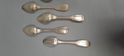 null Nine silver flatware, Minerve mark, including three forks, double filets model...