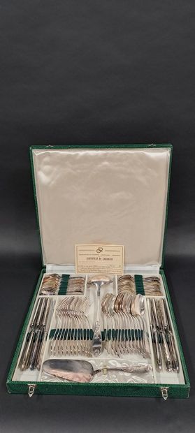 null Household set of 62 pieces in silver plated metal on maillechort, Louis XV style...