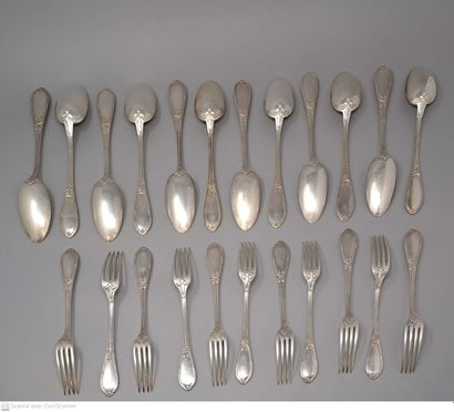 null Part of silver menagere model filets enrubannés including twelve spoons with...