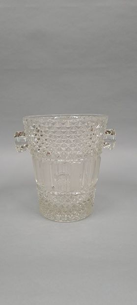null Champagne bucket out of pressed glass moulded with deocr of braces and a frieze...