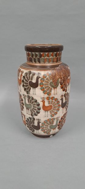 null SEVRES - PLANTARD André (XX - XXI), décorateur. 
Vase en grès à col épaulé,...