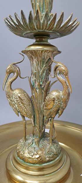 null Pair of gilt metal candlesticks decorated with storks and reeds.
End of the...