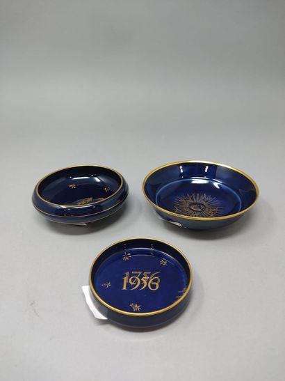 SEVRES 
Set of three pieces of blue porcelain...