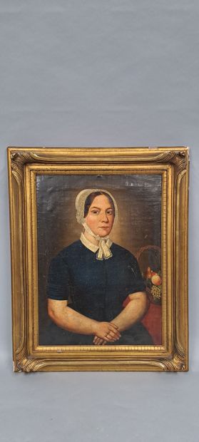 null Ecole française du milieu du XIXème siècle
Portrait de jeune femme près d'une...