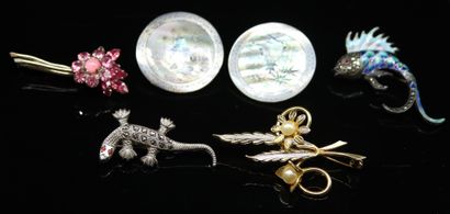 null Lot of fancy jewelry including :
- a silver brooch (925) enamelled styling a...