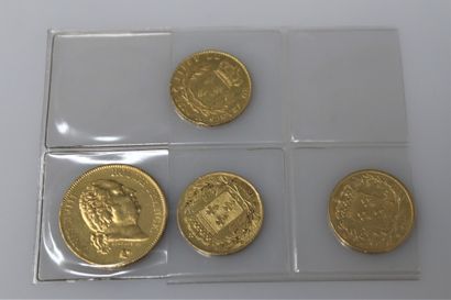 null LOUIS XVIII
Lot de 4 monnaies d'or : 
40 Francs 1818 (Lille)
20 Francs 1814...