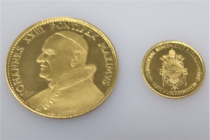 null Lot de deux médailles en or Jean XXIII frappes privées
Vaduz Liechtenstein 
Poids...