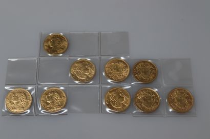 null SWITZERLAND
Lot of 9 coins of 20 Francs Vreneli, different vintages.
TTB to...