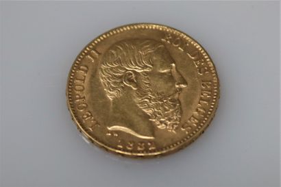 Gold coin of 20 francs Leopold II king of...