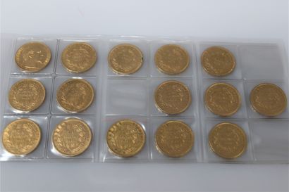 null NAPOLEON III
Lot of 15 coins of 20 Francs gold type non-lauré, different vintages....