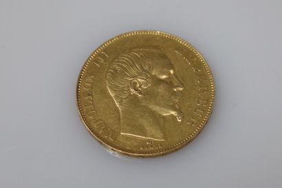 Gold coin of 50 Franc Napoleon III bare head...